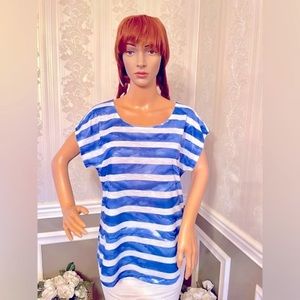 Like New!!🤩Apt 9!😎 women’s Size-M/short sleeve/striped/blue/white shiny tunic